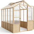 6'X10' Wooden Greenhouse for Outdoor, Large Walk-In Greenhouse Kit with Ventilated Window, Door & Polycarbonate Panels, Heavy Duty Wood Frame Green House for Patio Garden Backyard