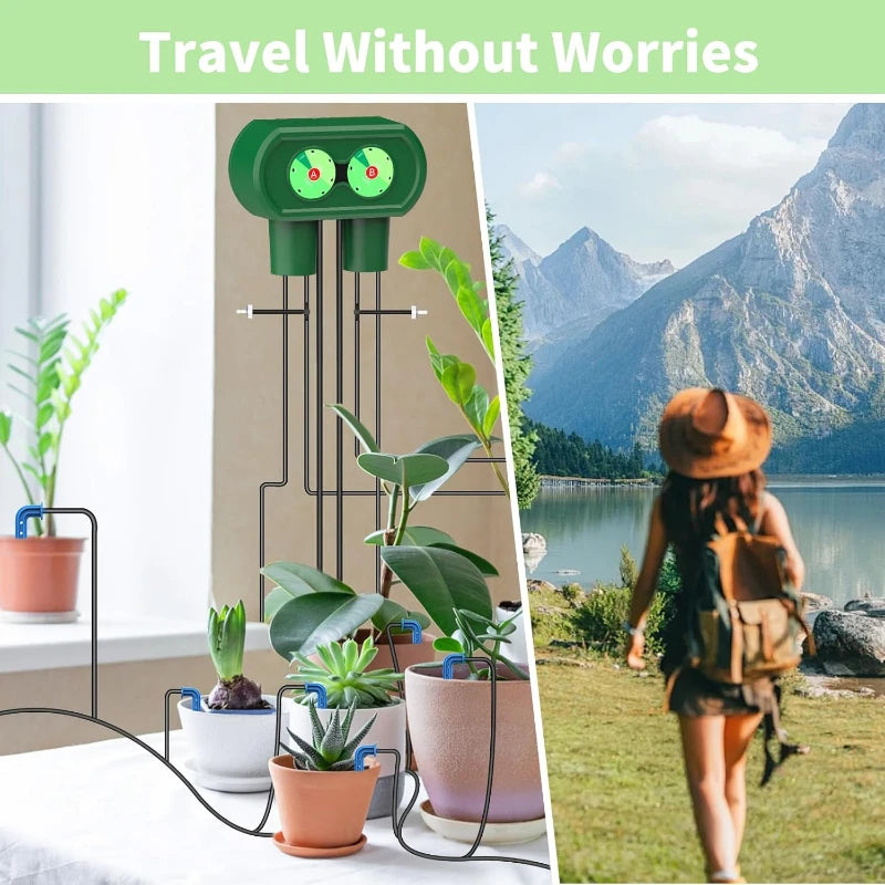 Solar Irrigation System, Split Type Dual Pump Drip Irrigation Kit, DIY Garden Courtyard Outdoor Solar Simple Watering Device