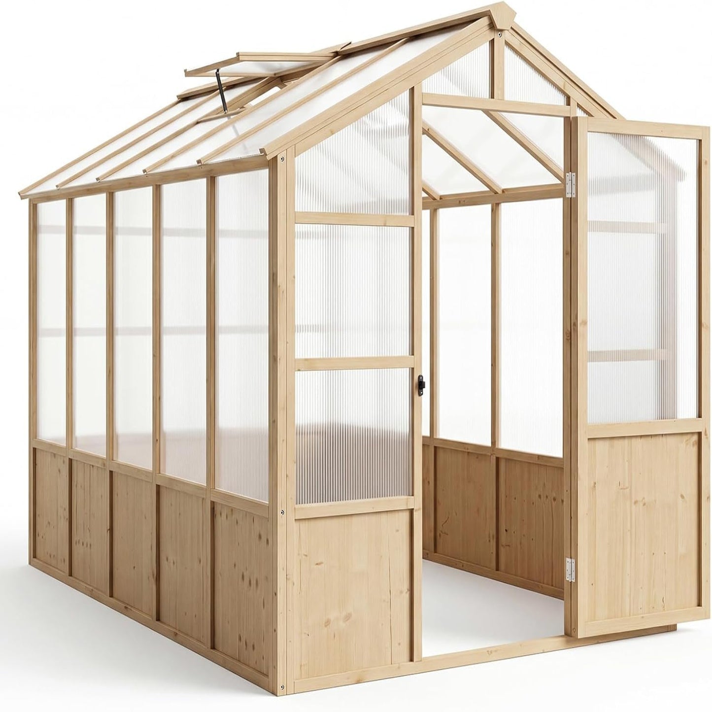 6'X10' Wooden Greenhouse for Outdoor, Large Walk-In Greenhouse Kit with Ventilated Window, Door & Polycarbonate Panels, Heavy Duty Wood Frame Green House for Patio Garden Backyard