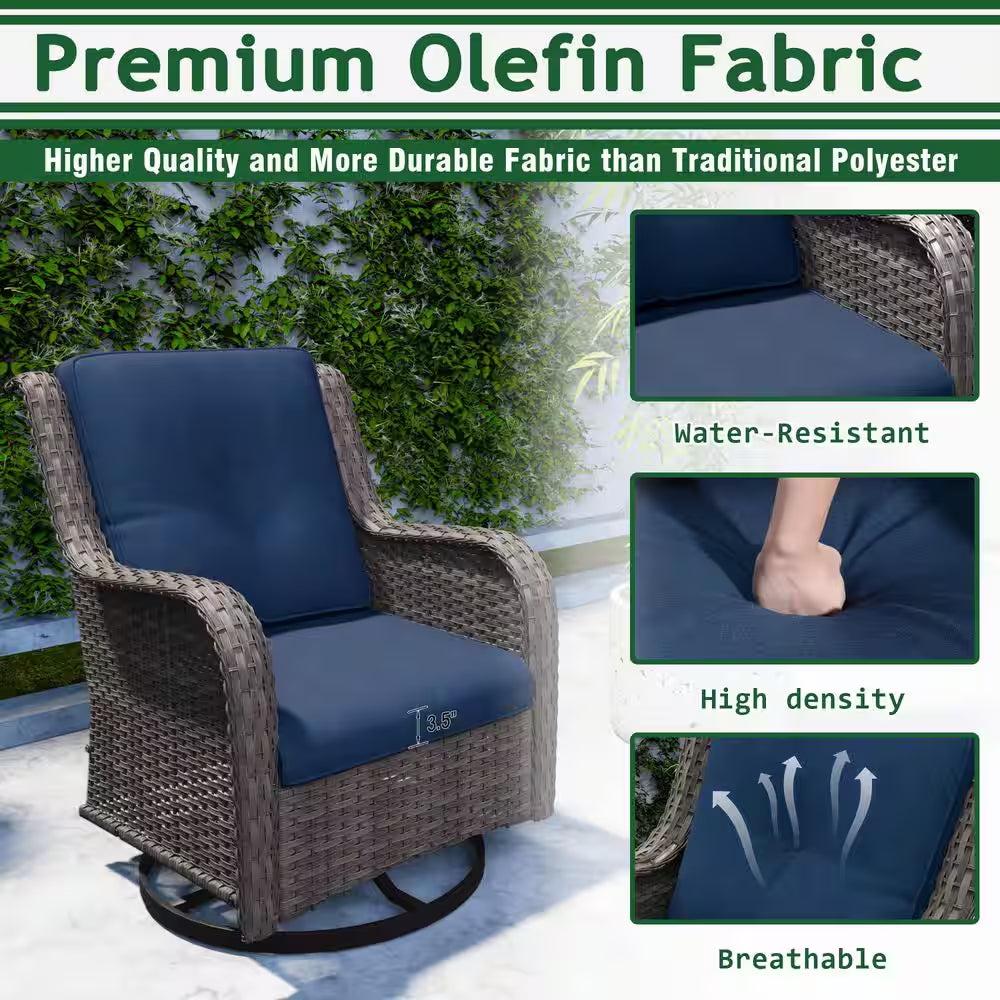 Patio Furniture Set 6-Piece Outdoor Patio Conversation Set with Blue Cushions Lawn Furniture