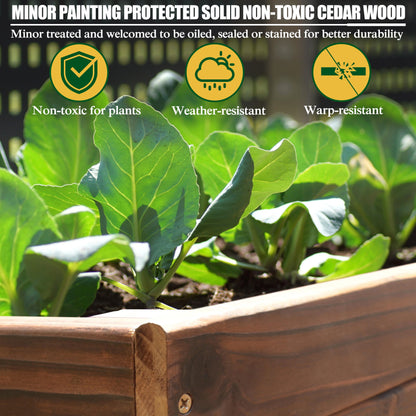 71" Outdoor Raised Garden Bed W/Liner, Cedar Wood Elevated Planter Box for Vegetables Flower Herb, Rustic