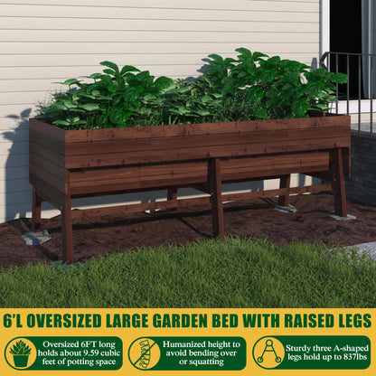 71" Outdoor Raised Garden Bed W/Liner, Cedar Wood Elevated Planter Box for Vegetables Flower Herb, Rustic