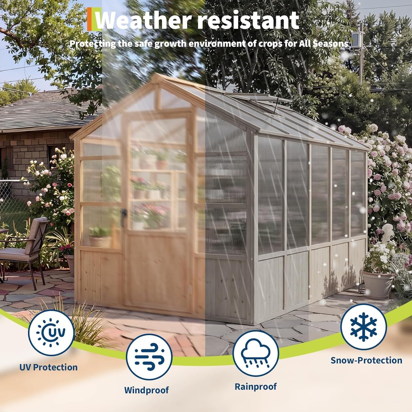 6'X10' Wooden Greenhouse for Outdoor, Large Walk-In Greenhouse Kit with Ventilated Window, Door & Polycarbonate Panels, Heavy Duty Wood Frame Green House for Patio Garden Backyard