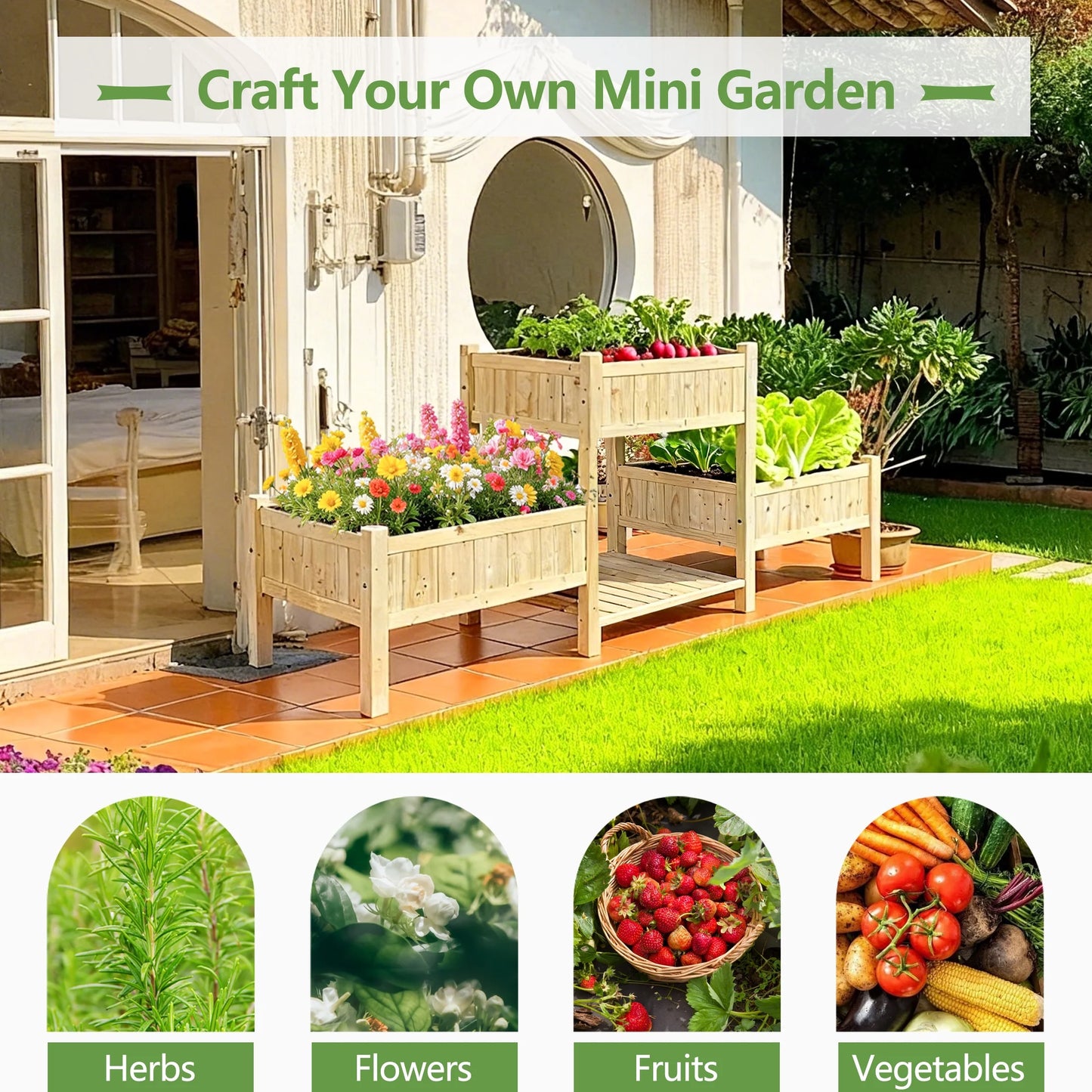 Raised Garden Bed, Wooden Planter Box, Raised Garden Bed with Legs for Backyard, Patio and Balcony