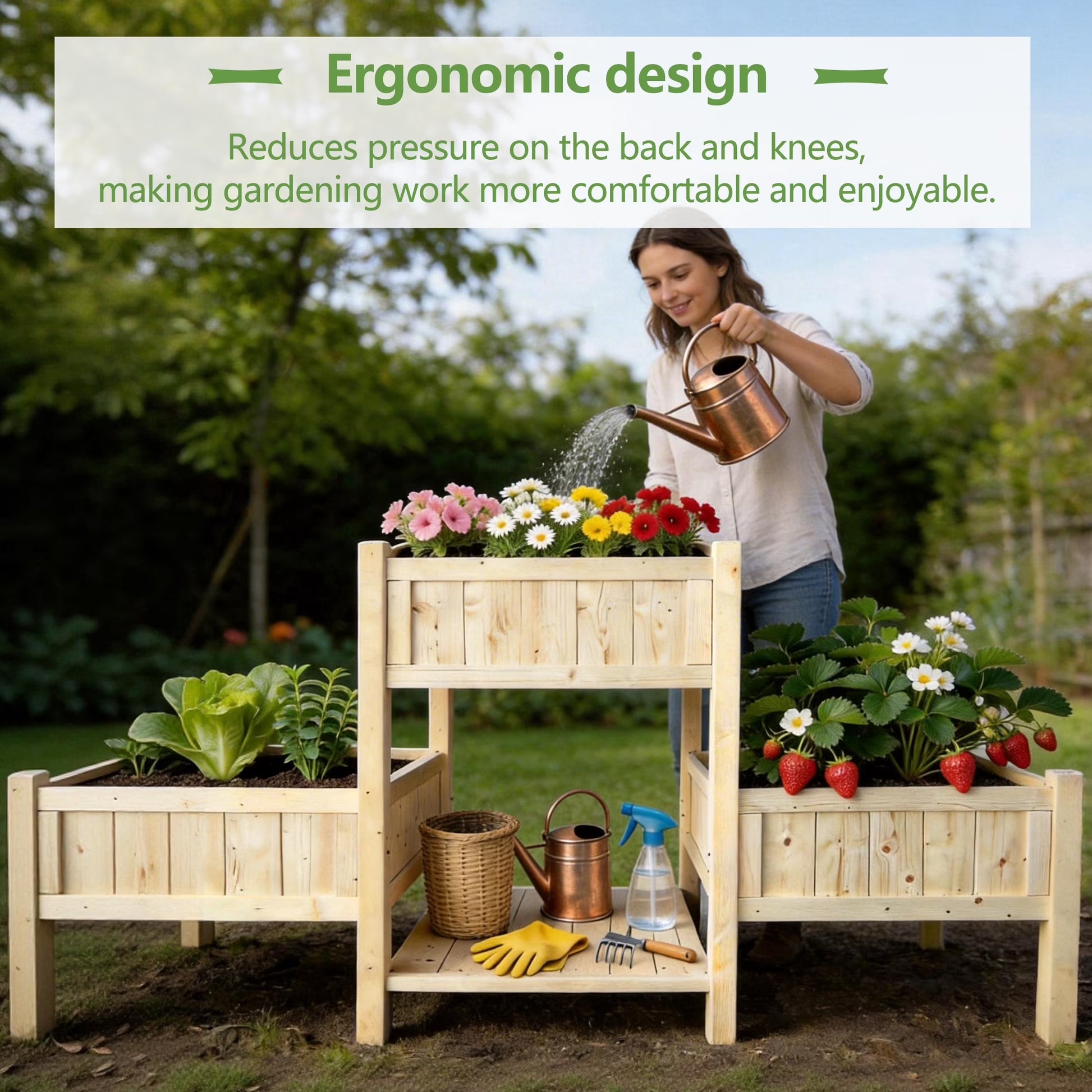 Raised Garden Bed, Wooden Planter Box, Raised Garden Bed with Legs for Backyard, Patio and Balcony