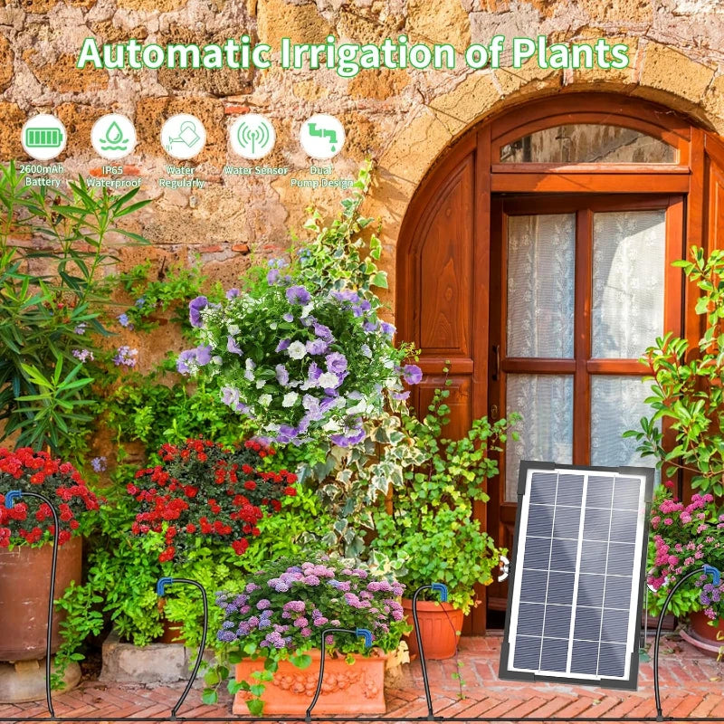 Solar Irrigation System, Split Type Dual Pump Drip Irrigation Kit, DIY Garden Courtyard Outdoor Solar Simple Watering Device