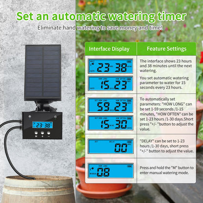 Solar Drip Irrigation System, Solar Automatic Palnt Waterer for Outdoor Garden, Irrigation System for Vacation,Drip Irrigation Kit with 2200Mah Battery&Rain Sensing &LCD Screen