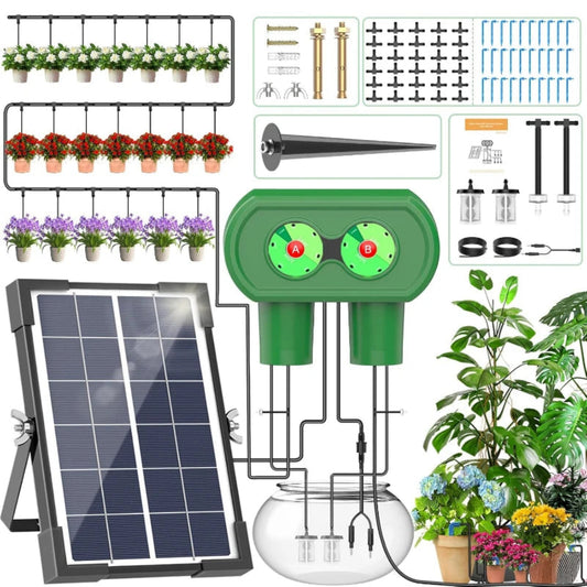 Solar Irrigation System, Split Type Dual Pump Drip Irrigation Kit, DIY Garden Courtyard Outdoor Solar Simple Watering Device