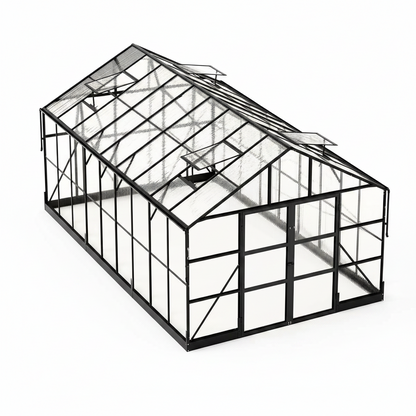 10X18X8.4 FT Polycarbonate Greenhouse with 4 Roof Vents & Rain Gutter, Heavy Duty Aluminum Greenhouse for Outdoor Garden Backyard, Black
