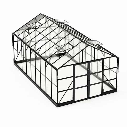10X18X8.4 FT Polycarbonate Greenhouse with 4 Roof Vents & Rain Gutter, Heavy Duty Aluminum Greenhouse for Outdoor Garden Backyard, Black