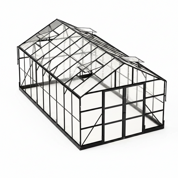 10X18X8.4 FT Polycarbonate Greenhouse with 4 Roof Vents & Rain Gutter, Heavy Duty Aluminum Greenhouse for Outdoor Garden Backyard, Black